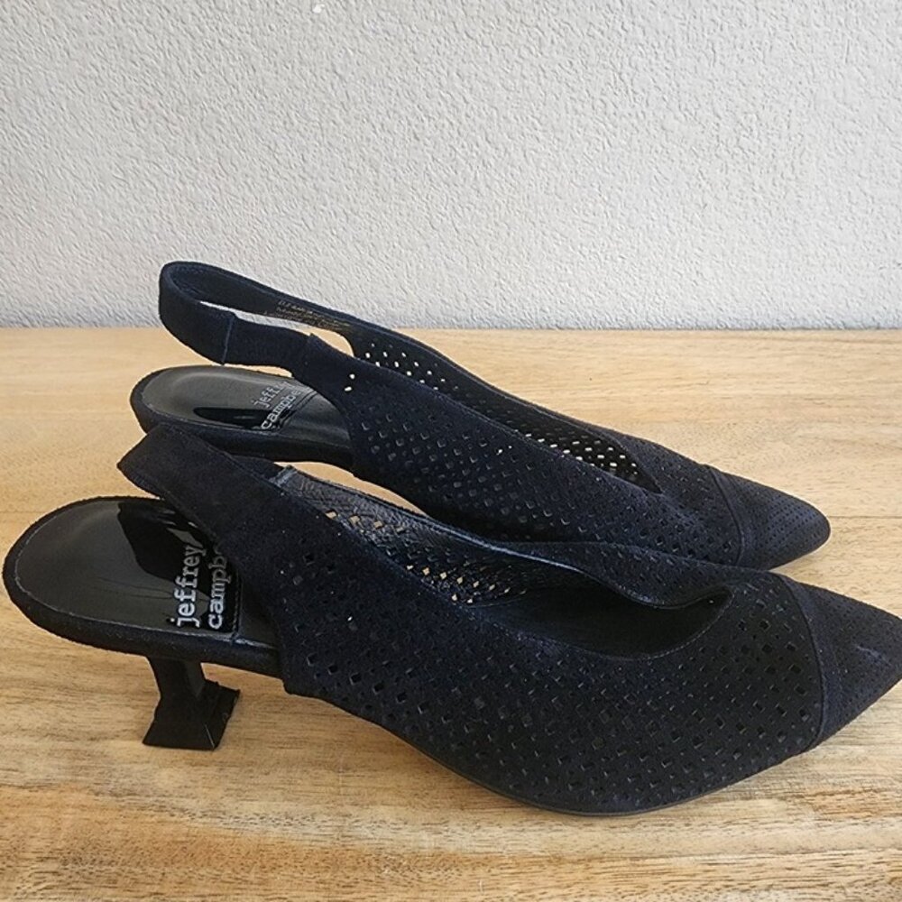 Jeffrey Campbell Shoes Womens Size 7.5 Black Suede Pointed Toe Slingback Heels